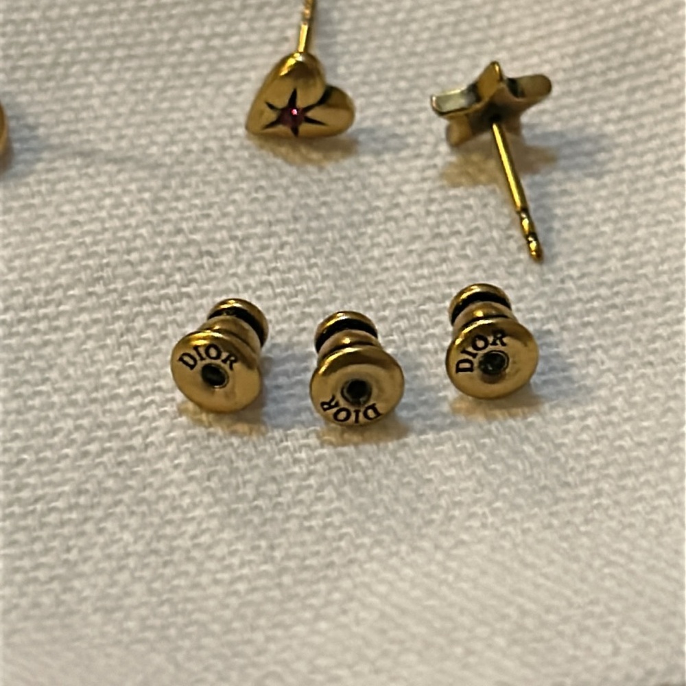 DIOR LUCKY CHARM SET OF STUD Earring Antique Gold-Finish Metal Pink Blue Crystal - Picture 6 of 8